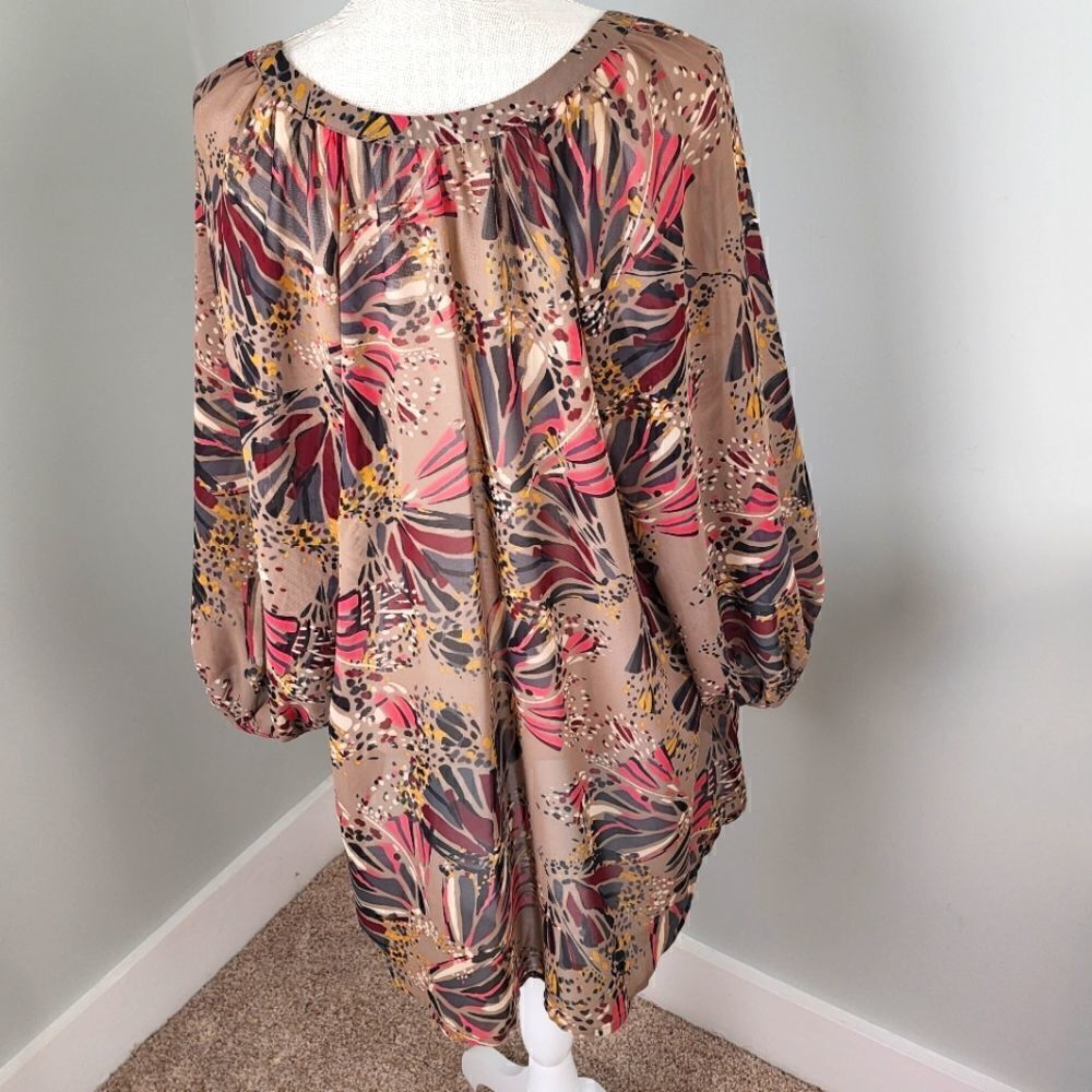 Elle Women’s Long Sleeve V Neck Sheer Top Blouse Size Large — image 4 of 6